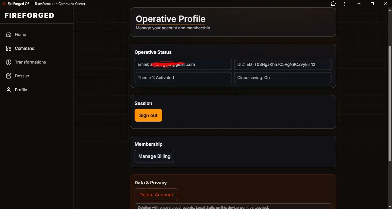 Profile — status & privacy controls